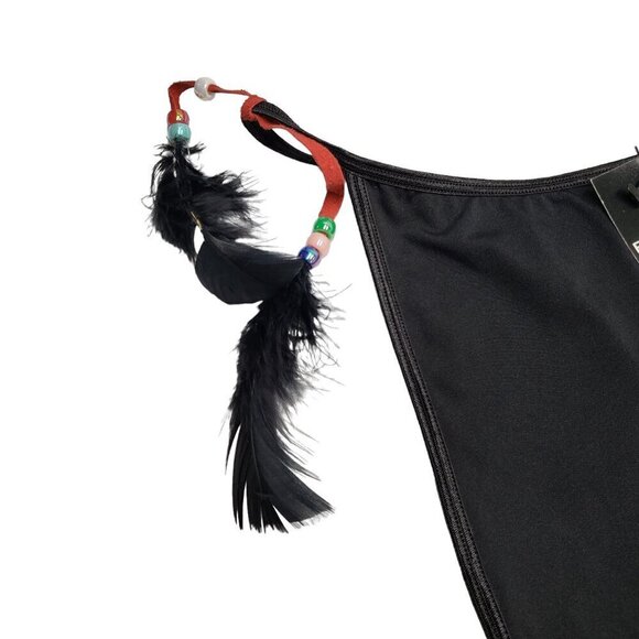 NEW Rampage Black Thong Underwear Feather Tie On Detail Women's Size Small - Picture 2 of 8